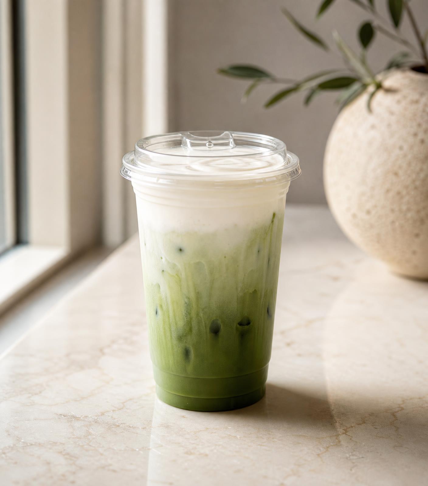 Iced Honshu matcha with vanilla sweet cream cream cloud in a cold cup