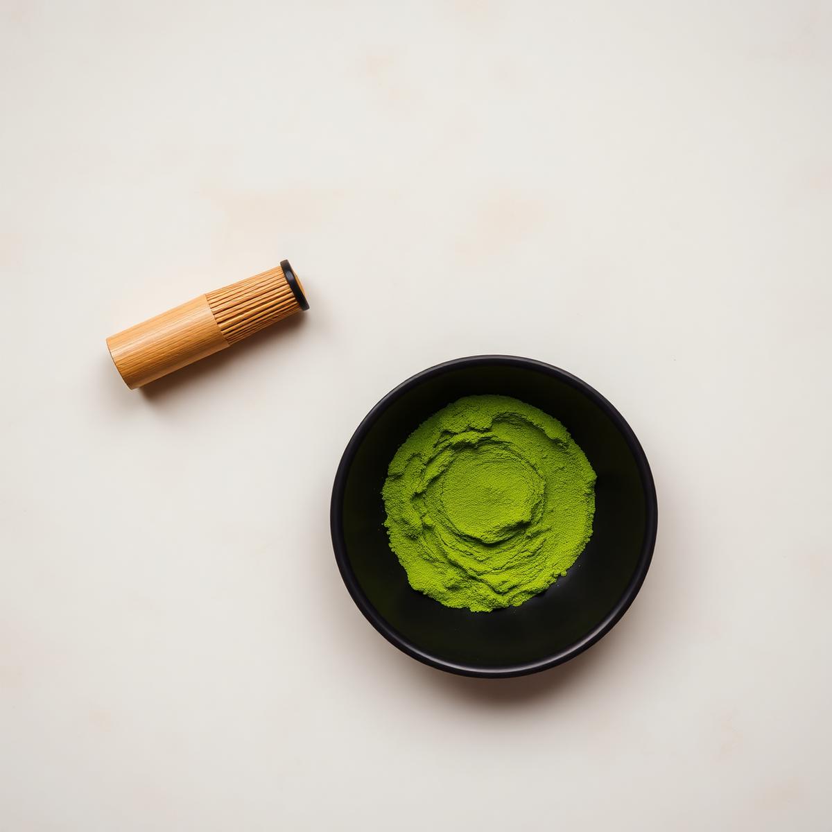 Ceremonial matcha in a black bowl